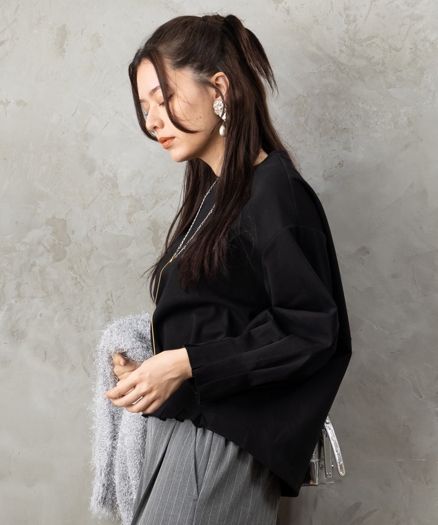 【人気商品につき再入荷】【FONT LAB】タックヘムクロップドカットソー