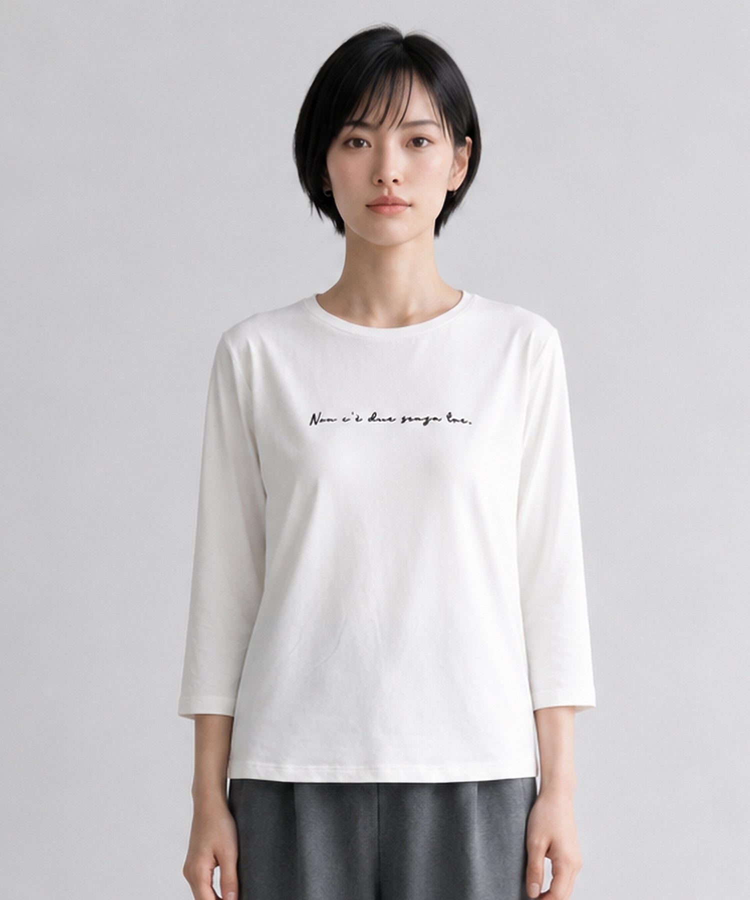 【FONT LAB】クリア天竺フロッキーロゴ７分袖Tシャツ