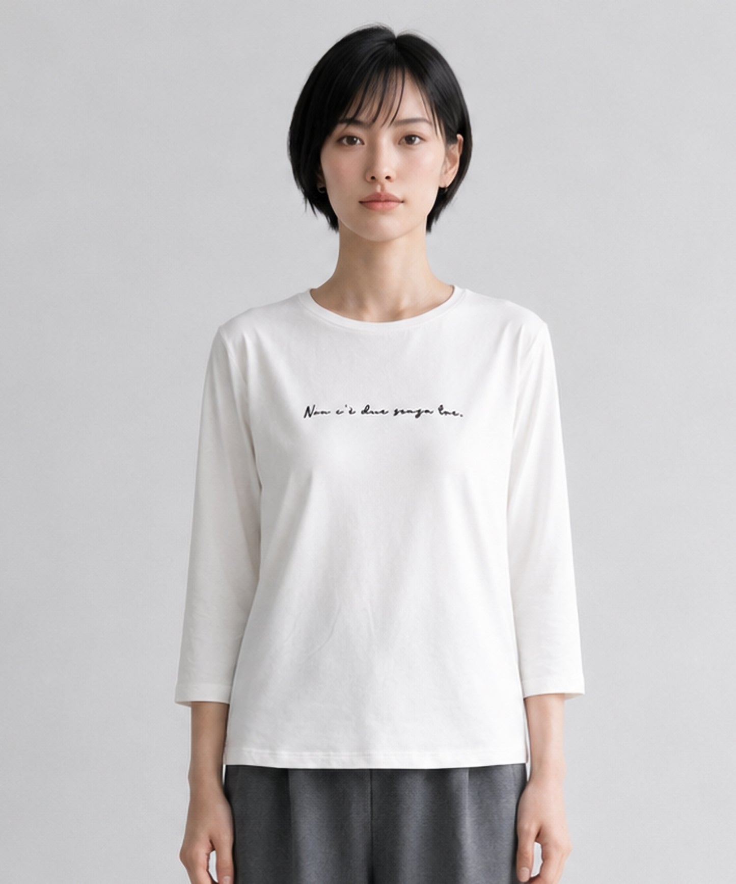 【FONT LAB】クリア天竺フロッキーロゴ７分袖Tシャツ