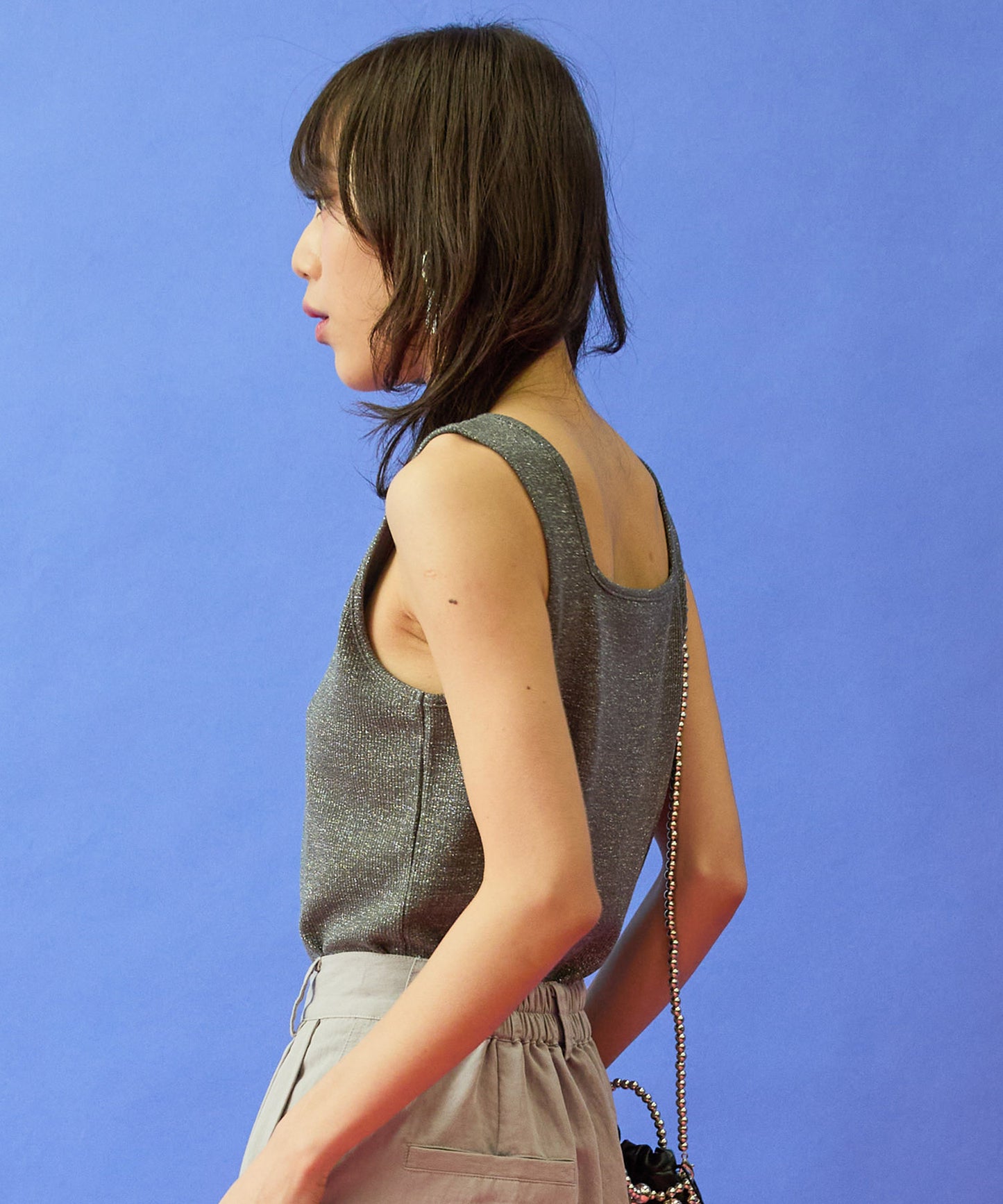 64-5887　【FONT LAB】ラメリブ2WAYタンクトップ