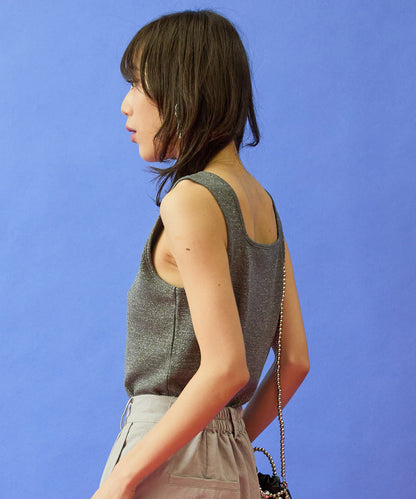 64-5887　【FONT LAB】ラメリブ2WAYタンクトップ