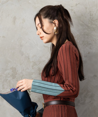 【SKATIE】バイカラーインターシャニット