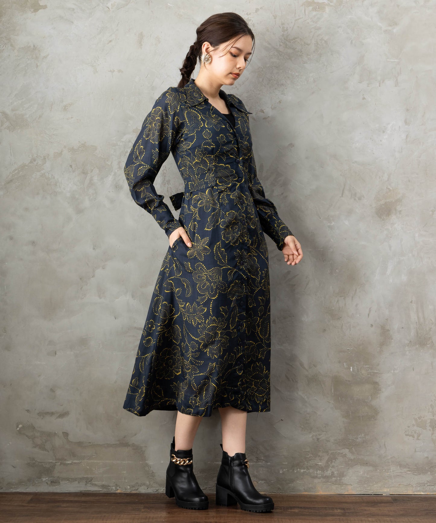 30-6345【WILD PONY】ドットラインフラワーシャツワンピース