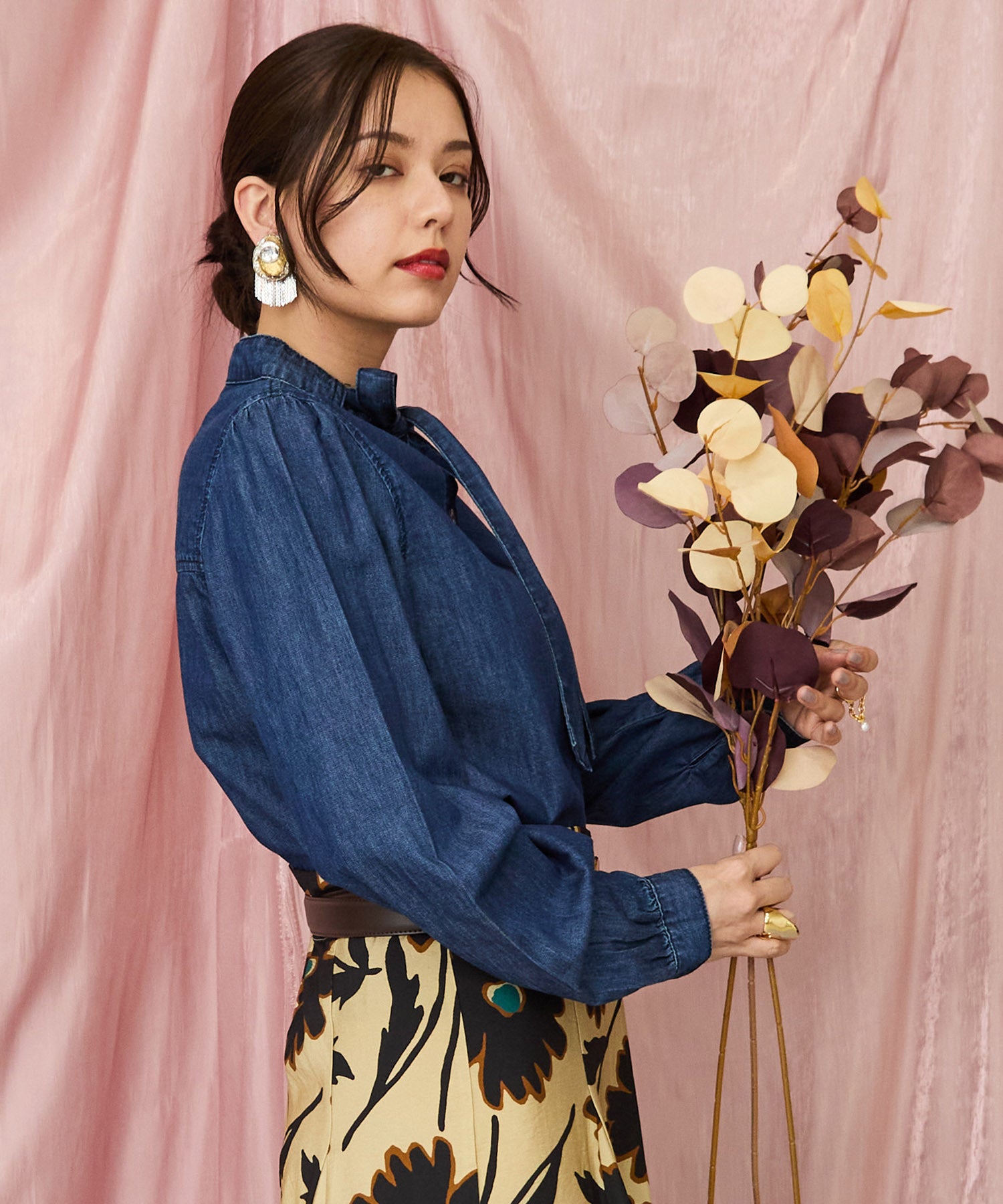 レディース WEB限定 ボウタイブラウス デニム素材｜JETSET SOLO PLUS