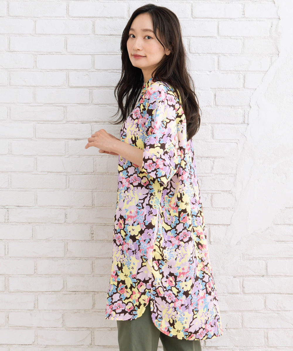 CKS ボタニカルコントラストプリントシャツワンピース