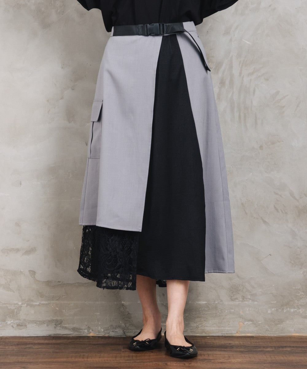 BLANC basque [Rogique]アシンメトリーラップ風レースドッキングスカート