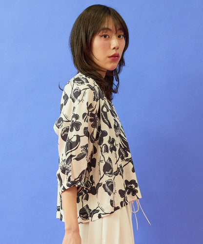 【ARTLOVE】レトロフラワーキーネックブラウス