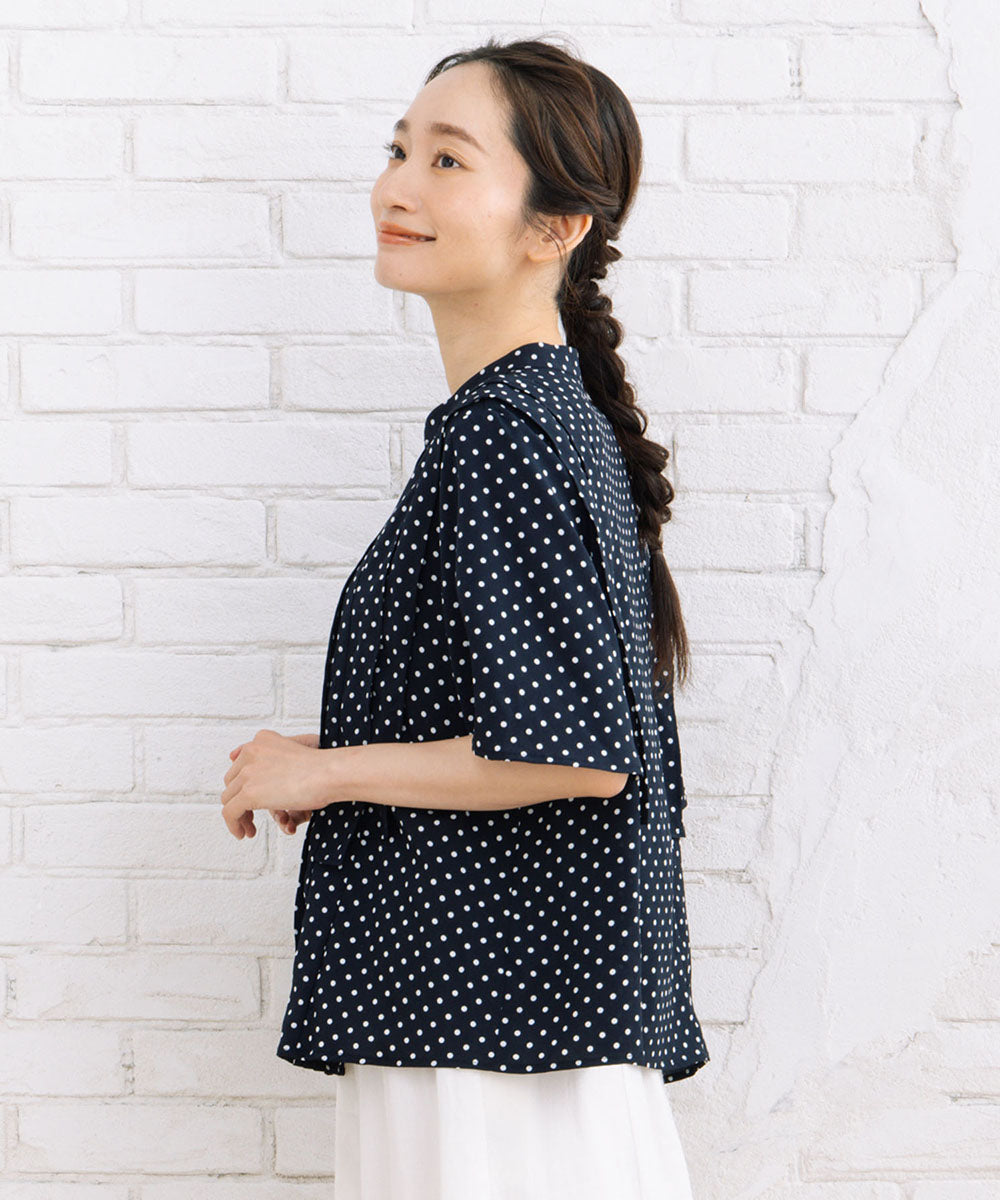 21号(6L～) FONTLAB タックジョーゼットドットブラウス