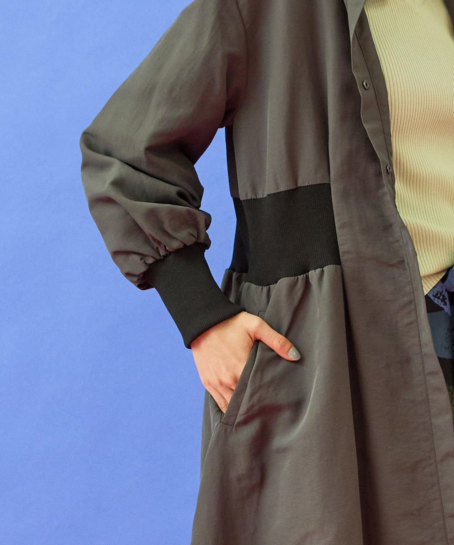 【FONT LAB】グログランウエストリブパテッドコート