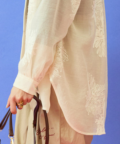 【FONT LAB】オーガンジー×3Dフラワーシャツ