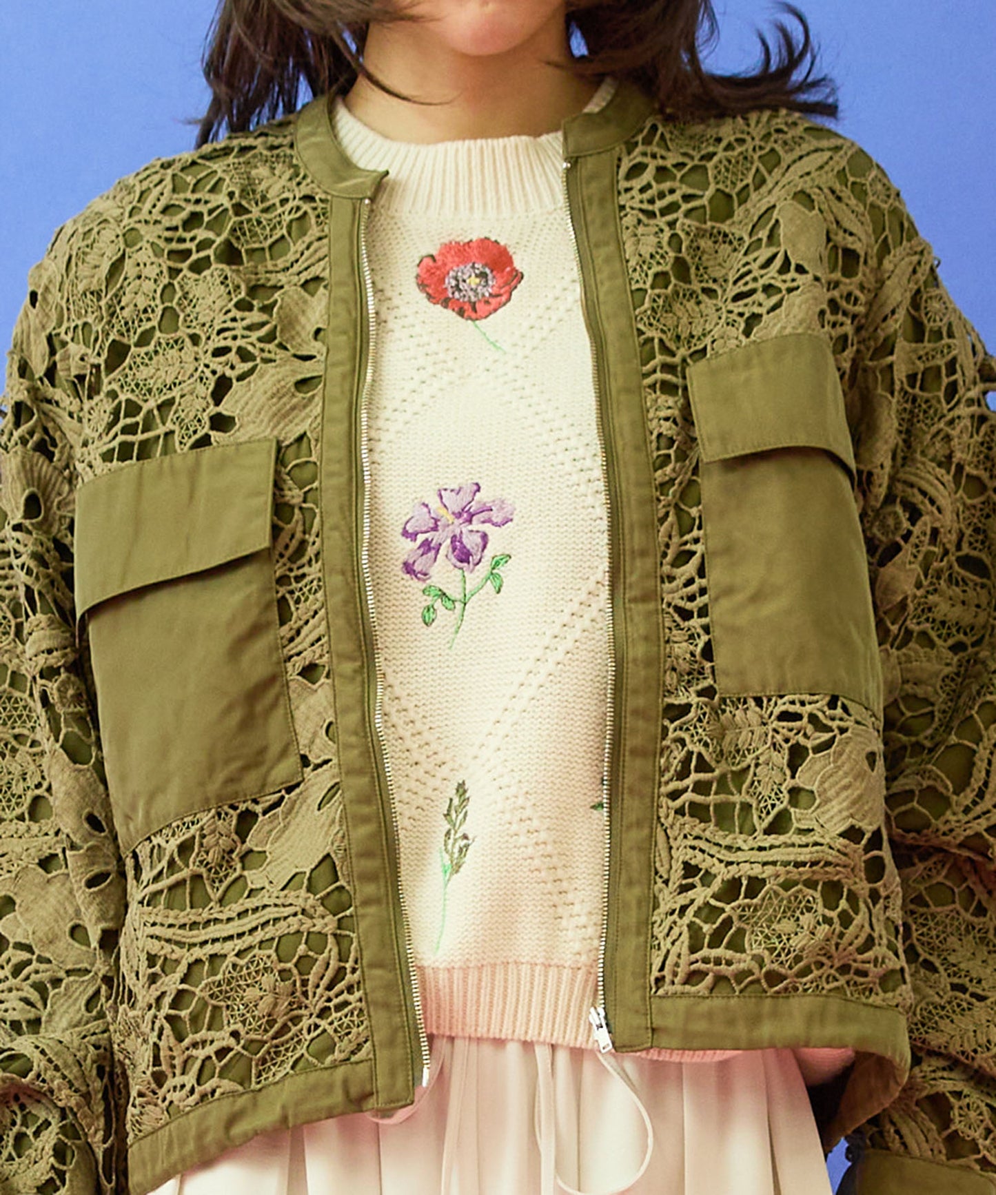 【FONT LAB】ボタニカルレースドロストヘムブルゾン