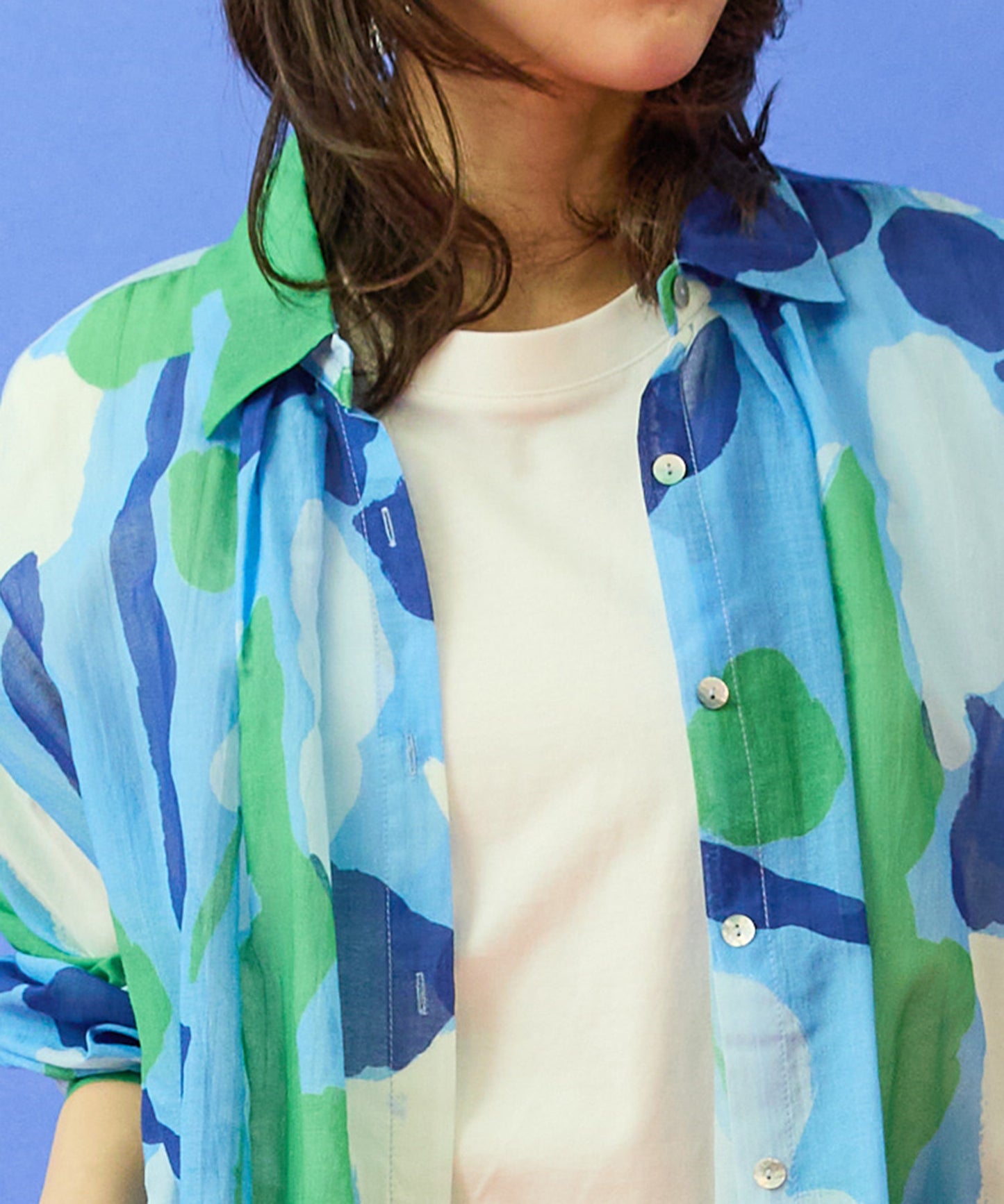 【FRNCH】スイレンプリントシルクブレンドブラウス