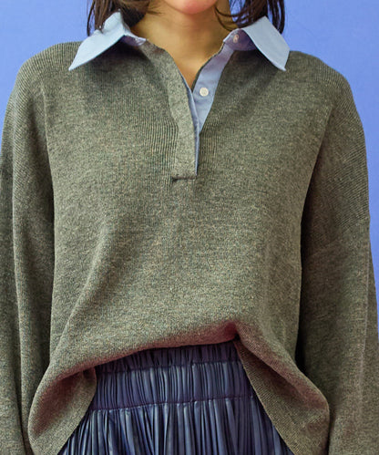 【FONT LAB】フェイクシャツレイヤードクロップドニット