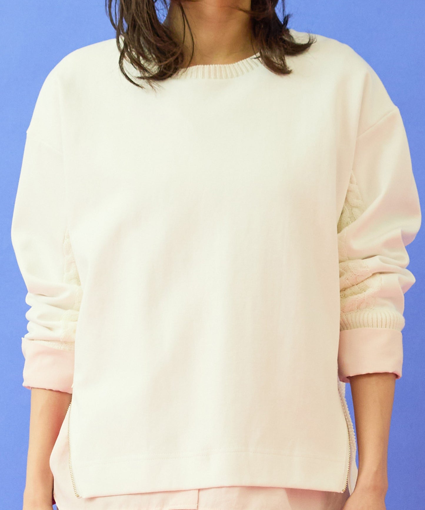 【FONT LAB】ケーブルコンビZIPデザインスウェット