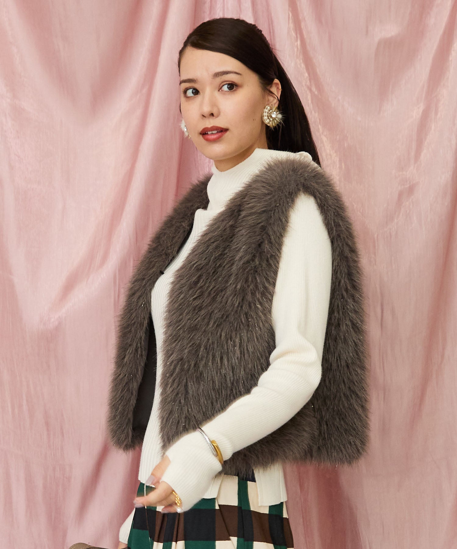 レディース ファーベスト ラメ フェイクファー ｜JETSET SOLO PLUS