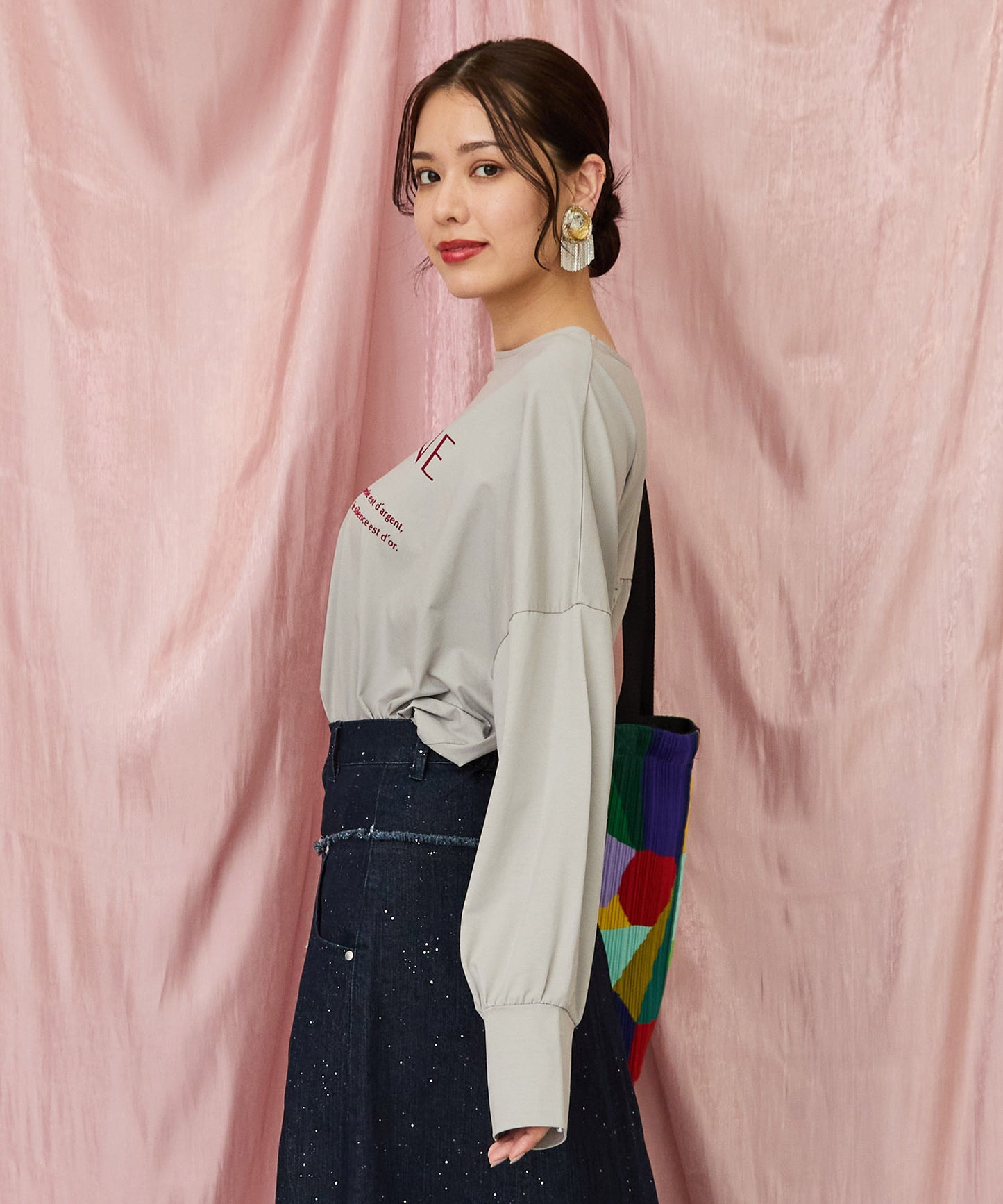 61-5847【FONT LAB】フロッキーロゴシルケットロングTシャツ