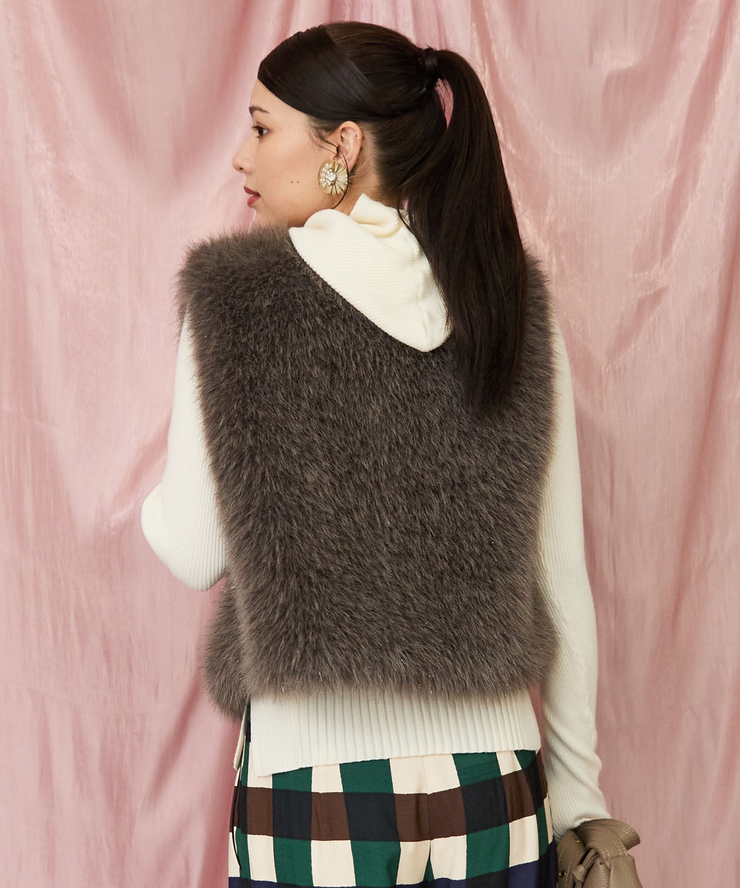 レディース ファーベスト ラメ フェイクファー ｜JETSET SOLO PLUS