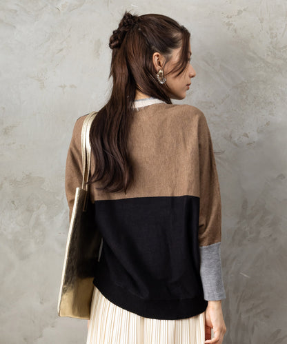 【FONT LAB】シャギーコンビカラーブロックニット