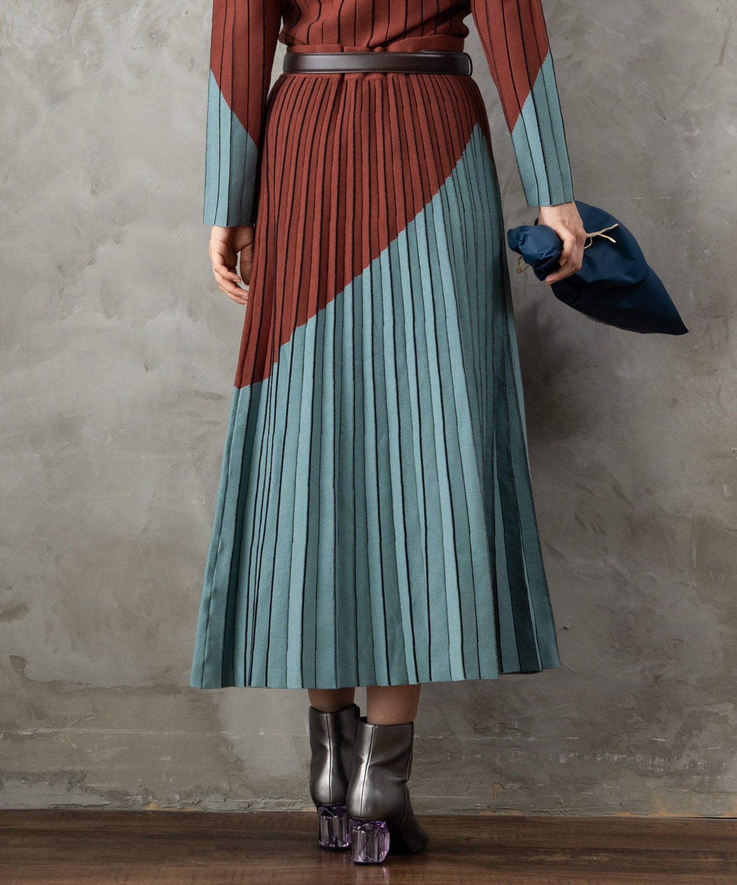 【SKATIE】バイカラーニットスカート