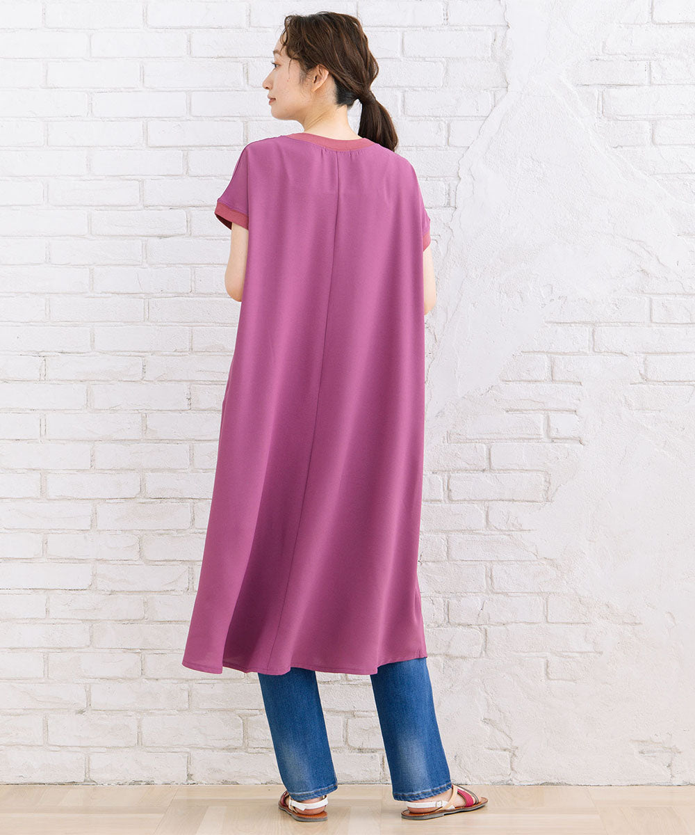 30-9697　【COOL・UV・防シワ】スムースジョーゼットリブワンピース