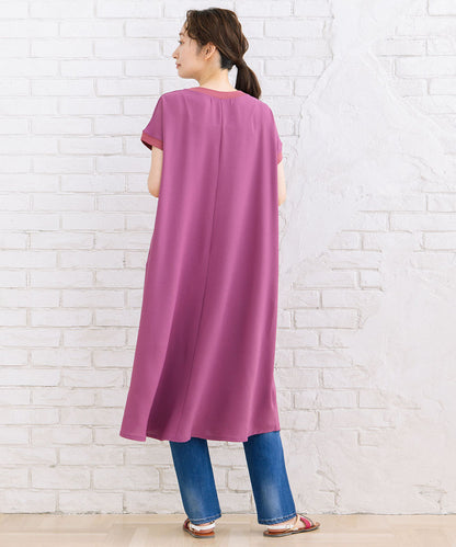 30-9697　【COOL・UV・防シワ】スムースジョーゼットリブワンピース