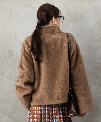 73-5575【DERHY】アルパカライクファースタンドカラーショートコート