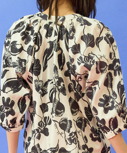 【ARTLOVE】レトロフラワーキーネックブラウス