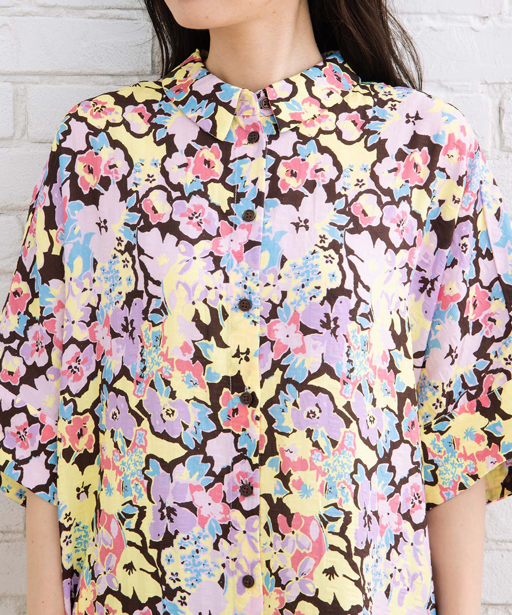 CKS ボタニカルコントラストプリントシャツワンピース