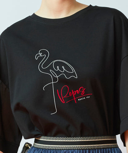 【FONT LAB】フラミンゴプリントシアースリーブTシャツ