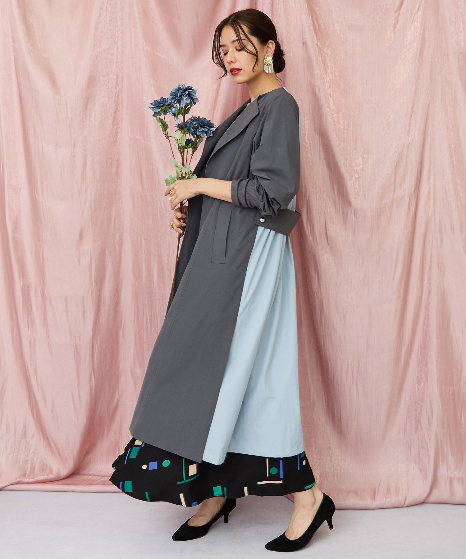 71-5584【FONT LAB】バイカラーリブスリーブコート