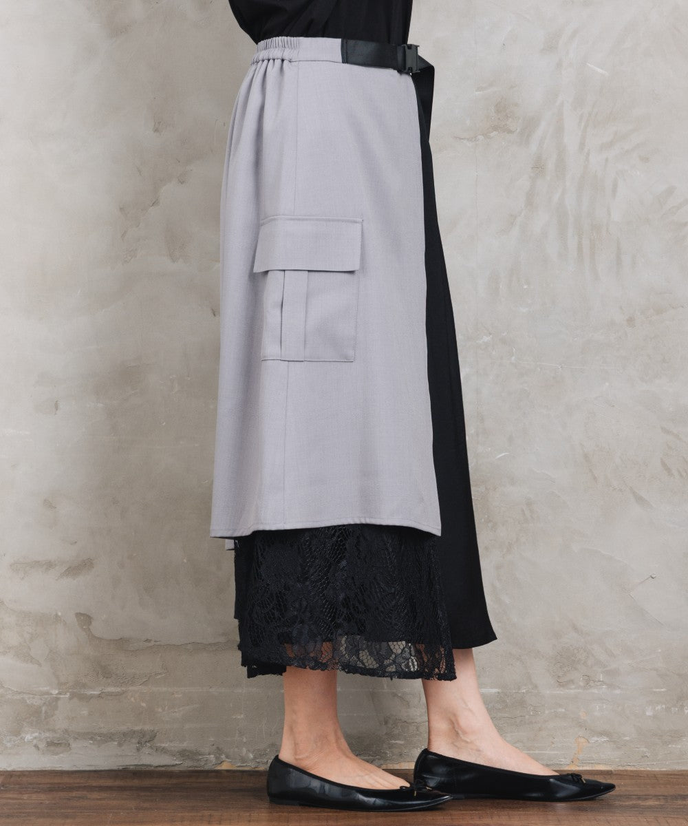 BLANC basque [Rogique]アシンメトリーラップ風レースドッキングスカート