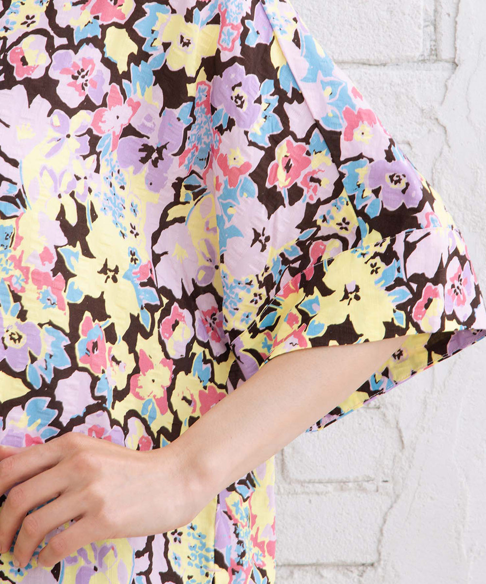 CKS ボタニカルコントラストプリントシャツワンピース