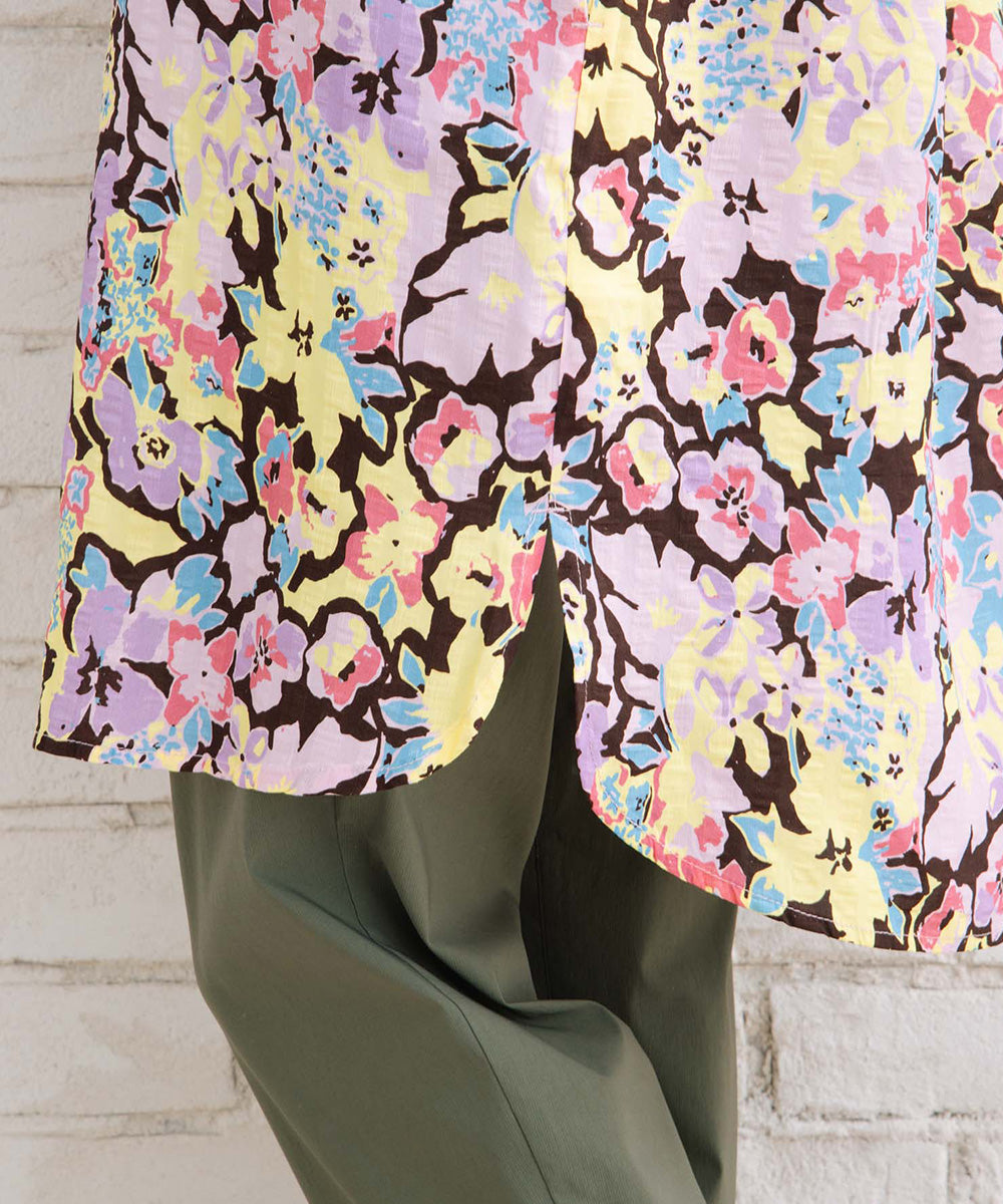 CKS ボタニカルコントラストプリントシャツワンピース