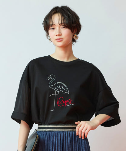 【FONT LAB】フラミンゴプリントシアースリーブTシャツ