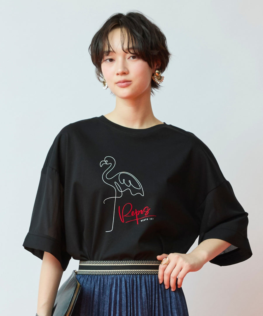 【FONT LAB】フラミンゴプリントシアースリーブTシャツ