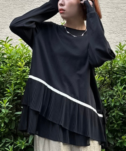 レディース ロングTシャツ 異素材 プリーツ切替｜JETSET SOLO PLUS(ジェットセットソロプラス) 公式通販｜レディース ファッション きれいめカジュアル