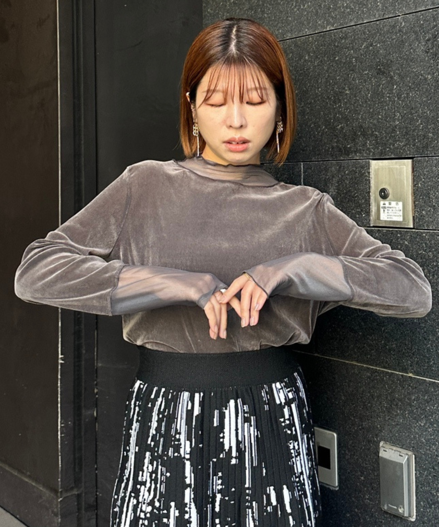 【FONT LAB】シアーベロアチュールコンビハイネック