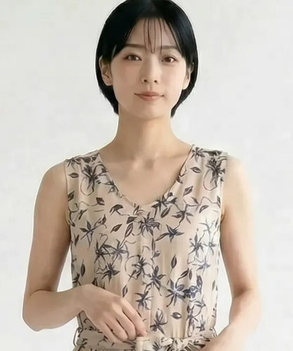 【INDUS luxury for JETSET SOLO PLUS】Vネックティアードワンピース