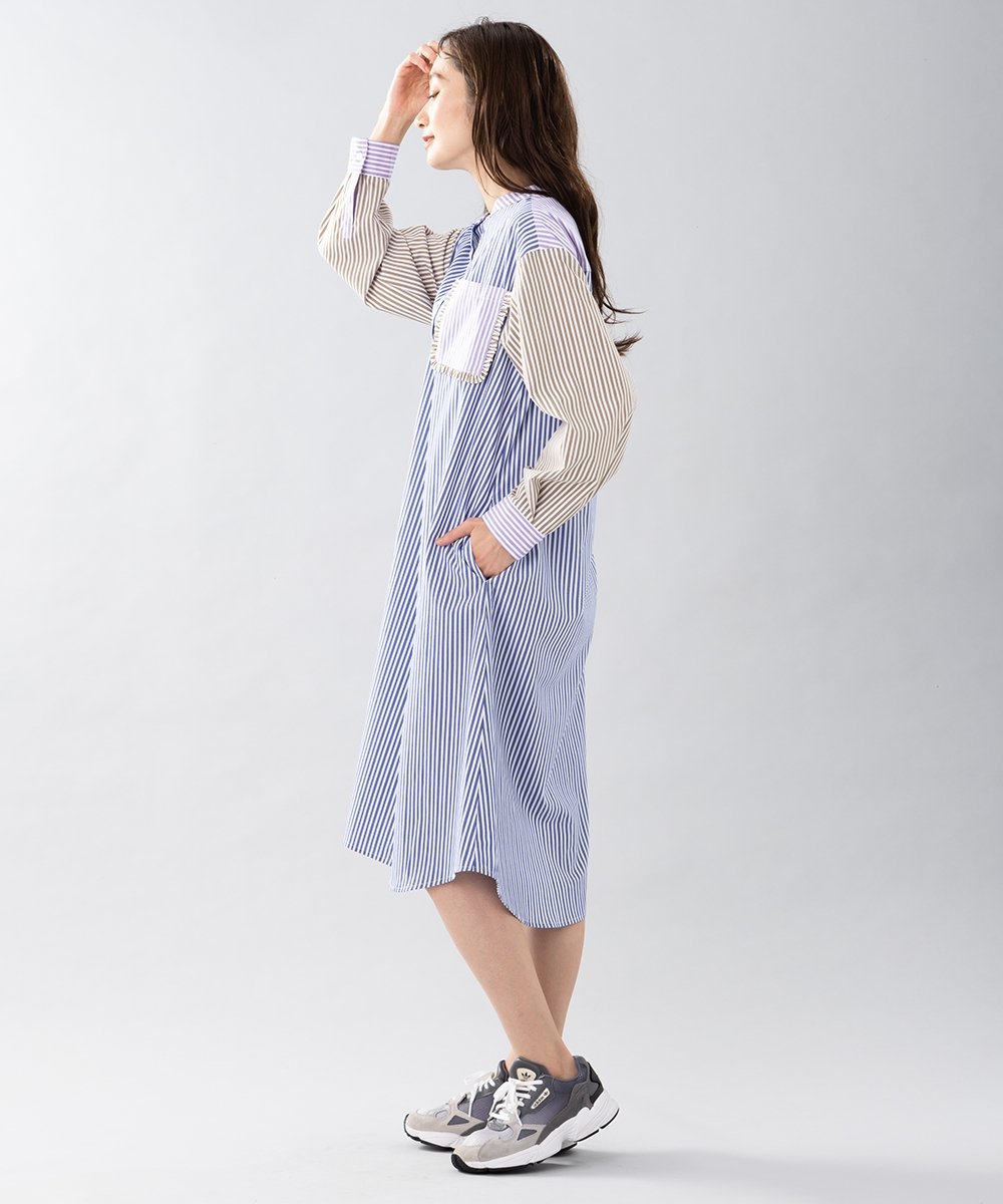 【大きいサイズ】 9号・15号・19号(M・3L・5L) FONTLAB カラフルストライプシャツワンピース - マインドウインド公式オンラインストア