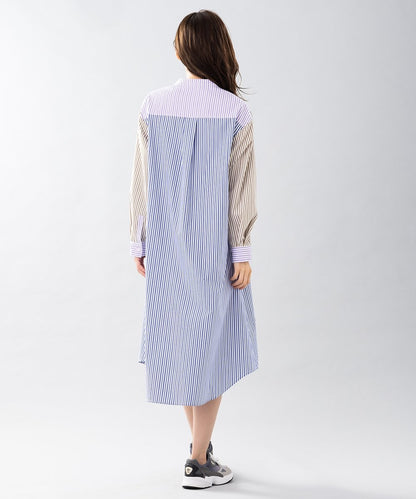 【大きいサイズ】 9号・15号・19号(M・3L・5L) FONTLAB カラフルストライプシャツワンピース - マインドウインド公式オンラインストア